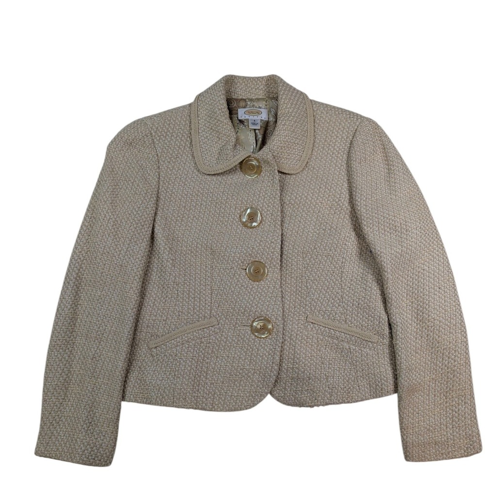 Talbots Tweed‎ Textured Blazer 4 Jacket Womens Neutral Collar Button Pockets